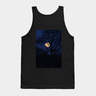 beautiful full moon with tree silhouette and dark blue sky Tank Top